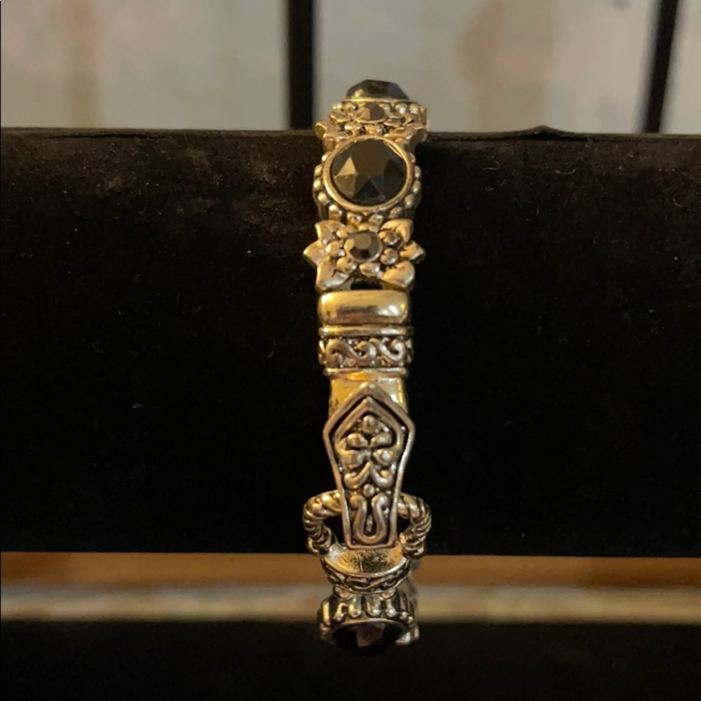 Costume jewelry silver bracelet with black stones